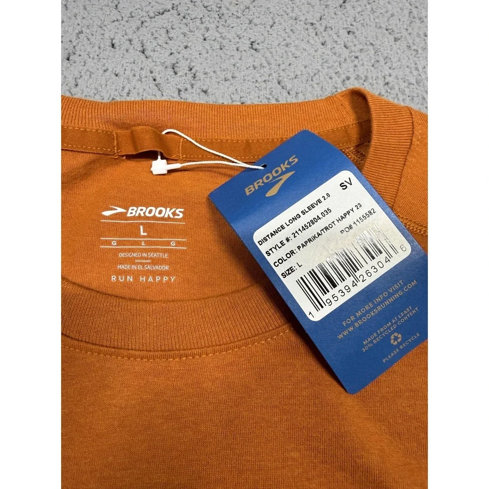 Brooks Distance 2.0‎ Shirt Mens Large Orange Long Sleeve Turkey Gobble Run Top